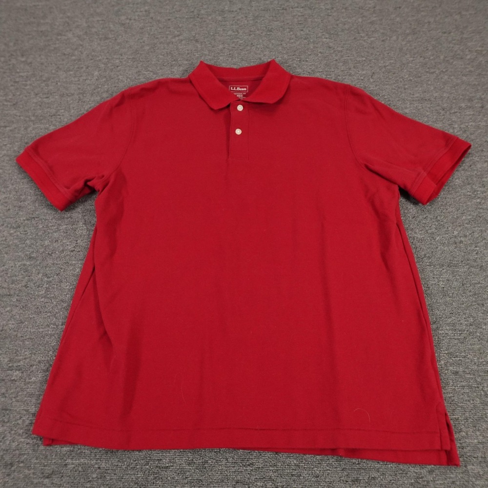LL Bean Polo Shirt Mens Large Red 100% Cotton Pique Short Sleeve Casual Top